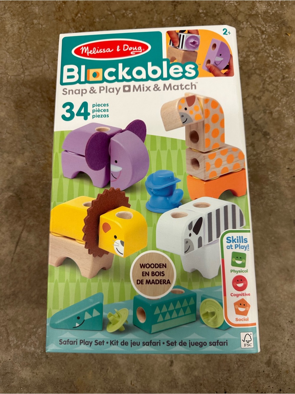 Melissa & Doug Blockables Safari Play Set - Multi Color Wooden Snap & Play